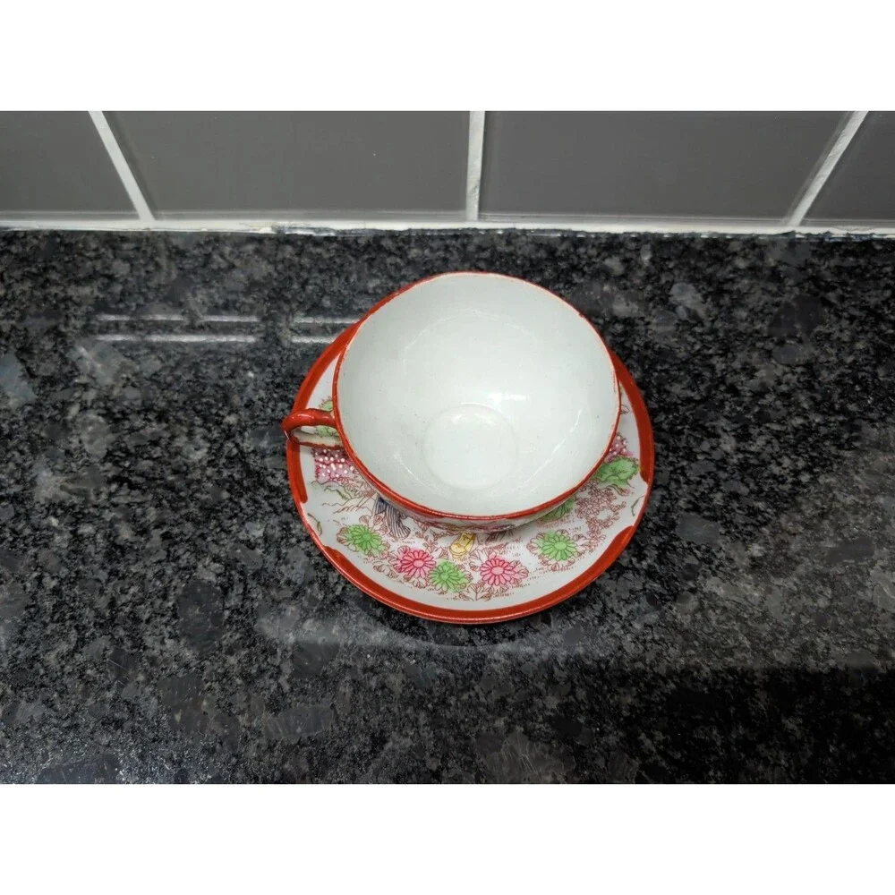 Vintage Japanese hand-painted geisha girl Rose medallion teacup and saucer